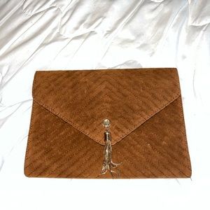 Camel Faux Suede Clutch